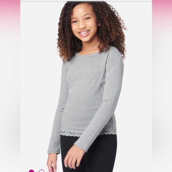 NWT Justice Long Sleeve Lace Hem Rib Tee Set of 2 Gray & Lilac XL 16/18 - Picture 10 of 11